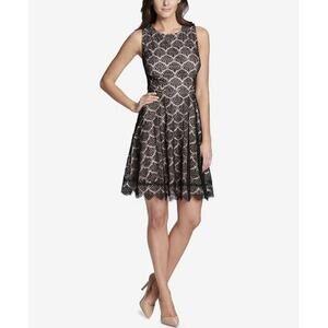 Kensie Womens Size 10 Black Sheath Lace Fringe Lined Party Cocktail Dress